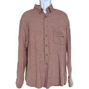 Mens Eddie Bauer AKA Red & White Checkered Cotton Shirt XL Long Sleeve Button-Up